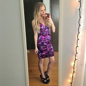 Purple Ruched Watercolor Evening Dress